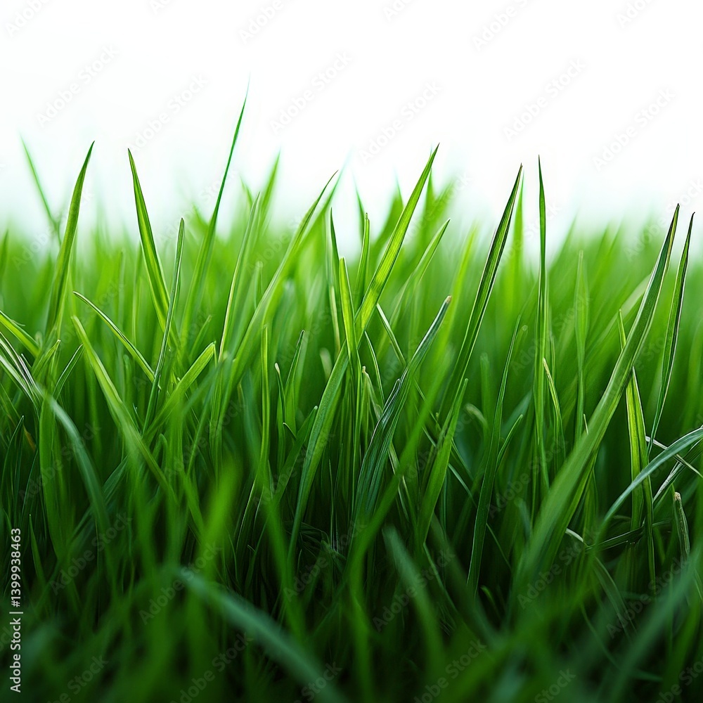 Fototapeta premium Vibrant Green Grass on White Background - Clean and Fresh Nature Image