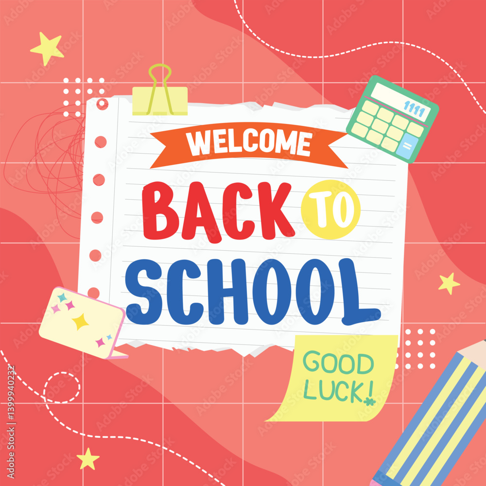 custom made wallpaper toronto digitalCheerful back to school design with welcome message and stationery items, vector illustration