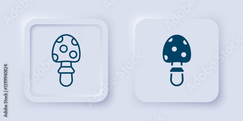 Filled and outline Amanita muscaria or fly agaric hallucinogenic toadstool mushroom icon isolated on grey background. Spotted poisonous mushroom. Square button. Vector