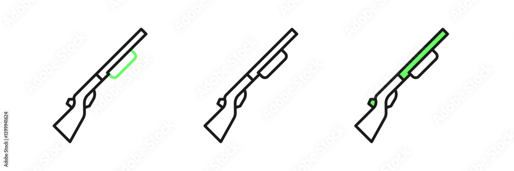Set line Hunting gun icon isolated on white background. Hunting shotgun. Vector Set line Hunting gun icon isolated on white background. Hunting shotgun. Vector