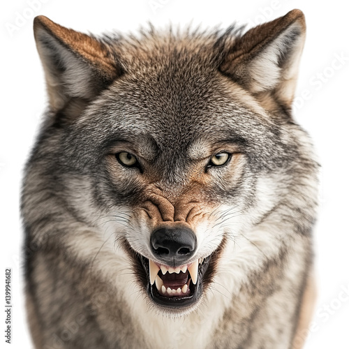 Angry wolf showing teeth aggressive animal predator wildlife canine dangerous wild animal face close up 100 char on transparent background
