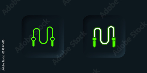 Green Jump rope icon isolated on black background. Skipping rope. Sport equipment. Black square button. Vector