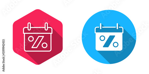 Filled and outline Discount percent tag icon isolated with long shadow background. Shopping tag sign. Special offer sign. Discount coupons symbol. Vector