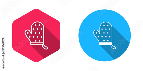 Filled and outline Oven glove icon isolated with long shadow background. Kitchen potholder sign. Cooking glove. Vector