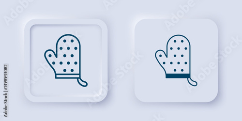 Filled and outline Oven glove icon isolated on grey background. Kitchen potholder sign. Cooking glove. Square button. Vector