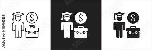 Business education icon. Business economy bachelor icons. Educated employee symbol. Icon symbol compatible for management, idea, scholar, scholarship, learning, study. Vector illustration