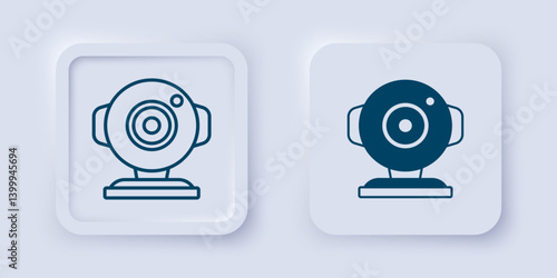 Filled and outline Web camera icon isolated on grey background. Chat camera. Webcam icon. Square button. Vector