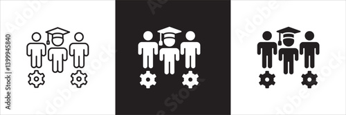 Business education icon. Business economy bachelor icons. Educated employee symbol. Icon symbol compatible for management, idea, scholar, scholarship, learning, study. Vector illustration
