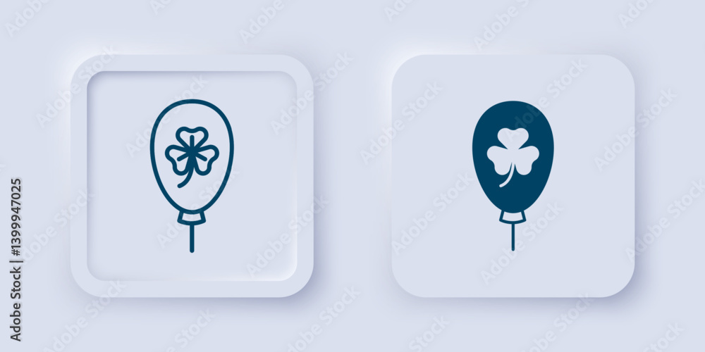 Filled and outline Balloon with clover trefoil leaf icon isolated on grey background. Happy Saint Patricks day. National Irish holiday. Square button. Vector Filled and outline Balloon with clover trefoil leaf icon isolated on grey background. Happy Saint Patricks day. National Irish holiday. Square button. Vector
