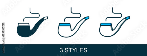 Filled outline Smoking pipe with smoke icon isolated on white background. Tobacco pipe. Vector