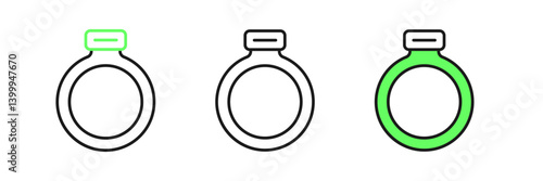 Set line Fantasy magic stone ring with gem icon isolated on white background. Vector