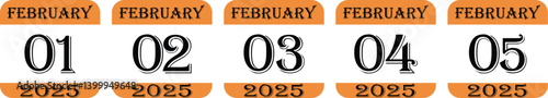 
February 2025 calendar icon set.Agenda plan, feb month schedule calendar and Time planner.Meeting appointment time.Calendar Event schedule date.calendar date icon on white background.
