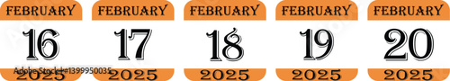 
February 2025 calendar icon set.Agenda plan, feb month schedule calendar and Time planner.Meeting appointment time.Calendar Event schedule date.calendar date icon on white background.
