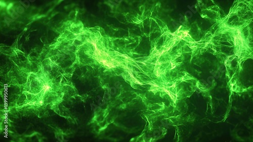 Abstract Neon Green Energy Swirls on Dark Background