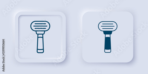 Filled and outline Shaving razor icon isolated on grey background. Square button. Vector