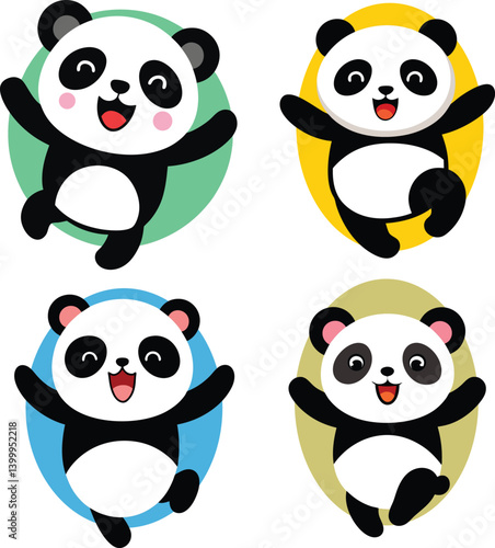 Excited baby panda jumping with joy vector illustration