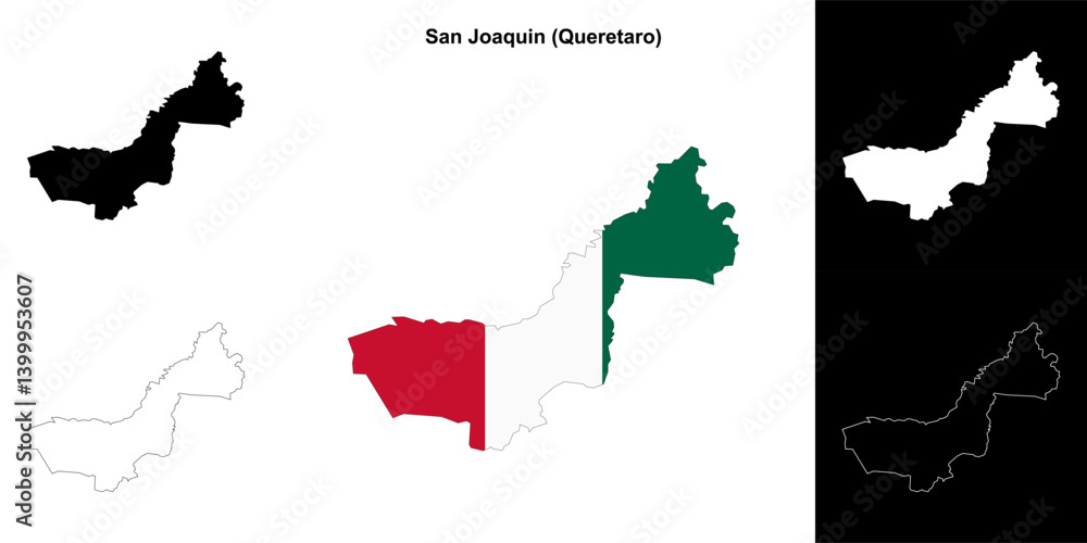Fototapeta premium San Joaquin municipality (Queretaro) outline map set