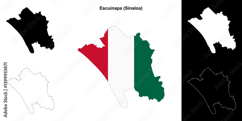 Fototapeta premium Escuinapa municipality (Sinaloa) outline map set