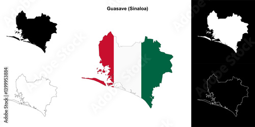 Guasave municipality (Sinaloa) outline map set