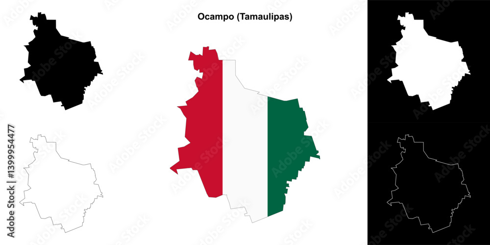 Fototapeta premium Ocampo municipality (Tamaulipas) outline map set