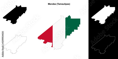 Mendez municipality (Tamaulipas) outline map set