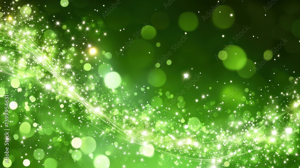 Sparkling Green Background with Glittering Effects
