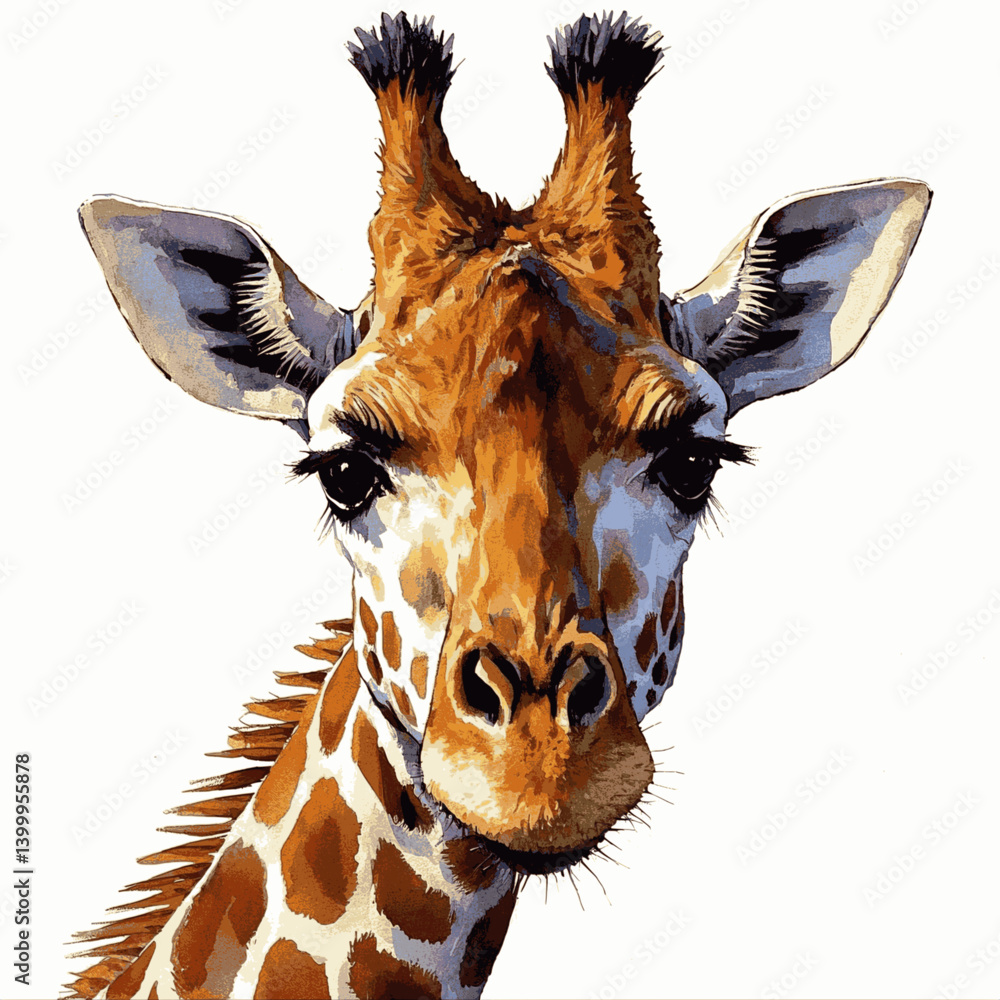 Fototapeta Savanna strokes giraffe isolated watercolor vector illustration svg     