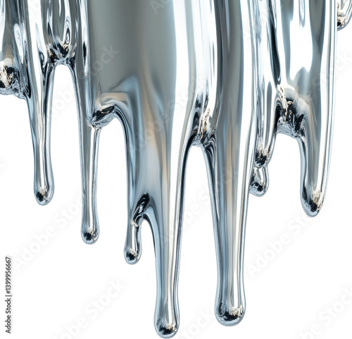 Abstract Liquid Metal Dripping Texture Background Silver Chrome Melt