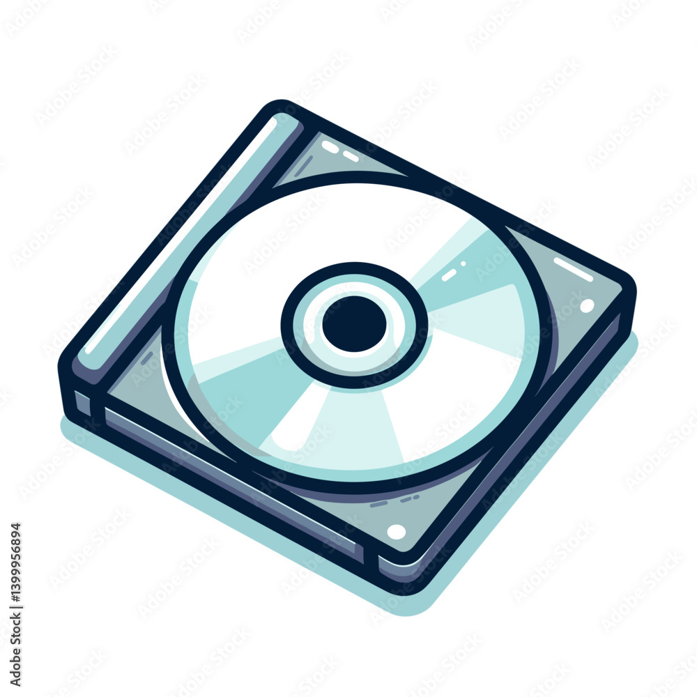 Compact disc in plastic jewel case. Perfect for music storage illustrations, data backup concepts, digital media archives, or retro technology collections. Compact disc in plastic jewel case. Perfect for music storage illustrations, data backup concepts, digital media archives, or retro technology collections.