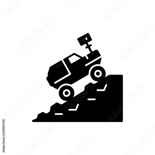 Mars Rover Climbing Incline on Rocky Surface