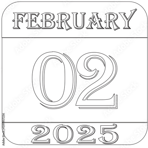 February 2025 calendar line art icon .Agenda plan, feb month schedule calendar and Time planner.Meeting appointment time.Calendar Event schedule date.calendar date icon on white background.