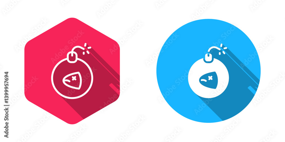 Filled and outline Bomb ready to explode icon isolated with long shadow background. Vector Filled and outline Bomb ready to explode icon isolated with long shadow background. Vector