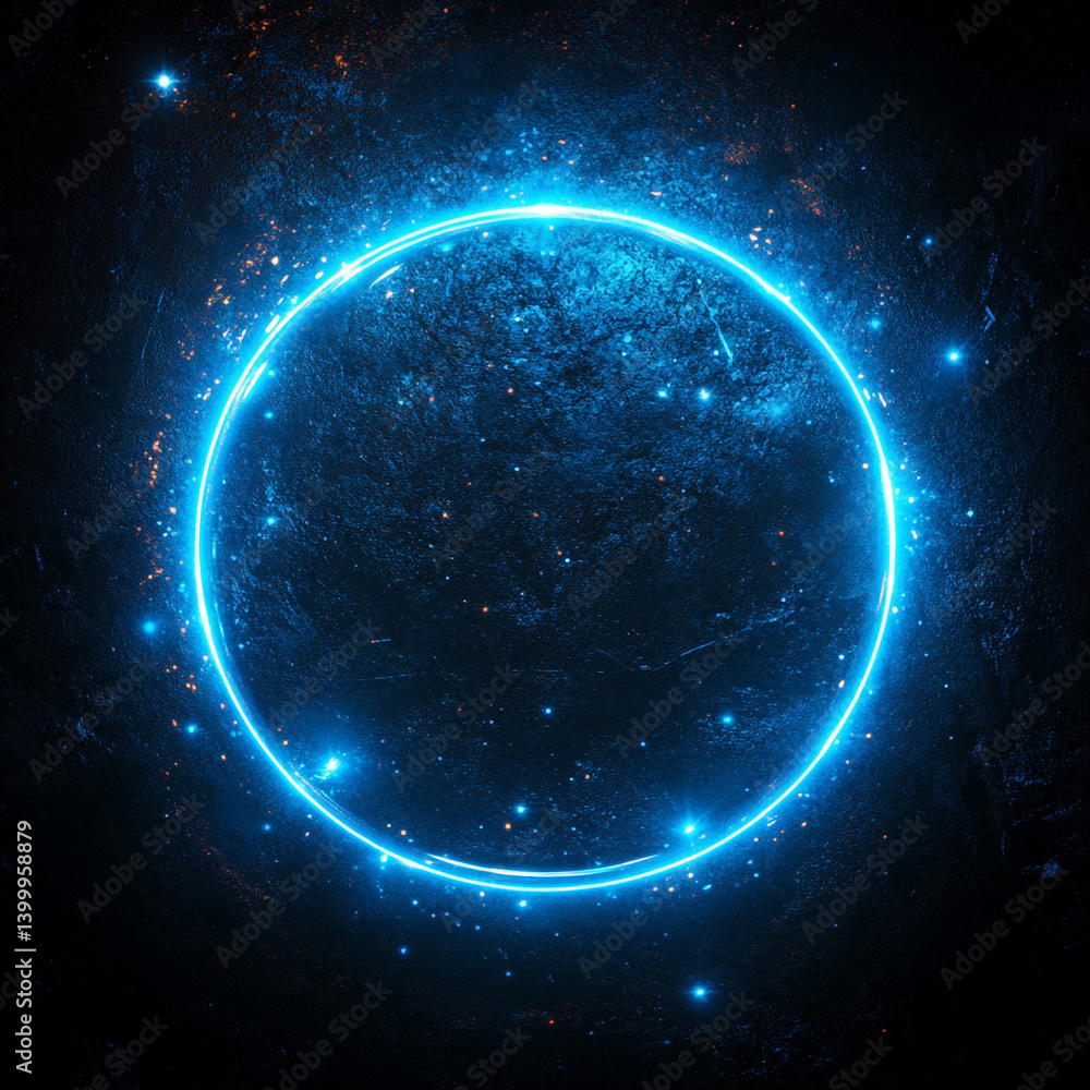 Obraz premium Outward Expanding Energy Hypnotic Neon Rings Blue