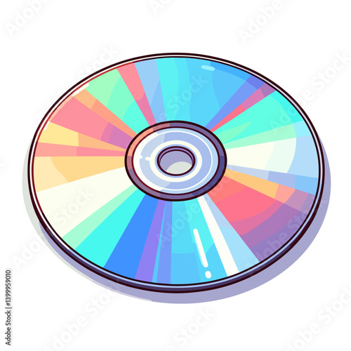 Compact disc with rainbow light reflection effects. Perfect for music album releases, digital media storage, optical disc illustrations, or data backup concepts.