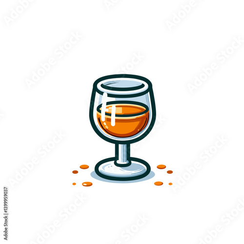 Wine glass with amber liquid and reflections. Ideal for beverage menu illustrations, liquor tasting events, drink photography, or alcohol product marketing.