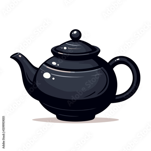 Black ceramic teapot with shiny finish. Perfect for tea ceremony illustrations, traditional brewing equipment, Eastern beverage culture, or elegant dining accessories.