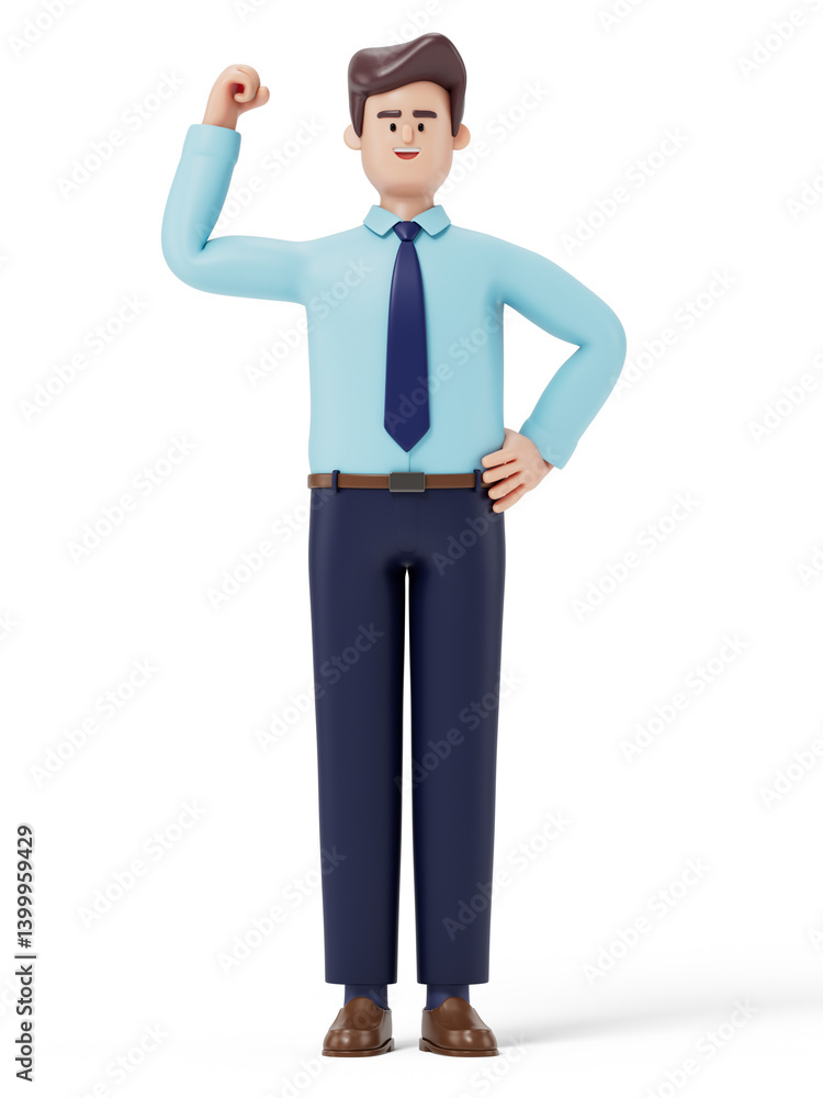A man with a raised fist, symbolizing determination or victory. 3D rendering, conceptual image. Isolated on white background. A man with a raised fist, symbolizing determination or victory. 3D rendering, conceptual image. Isolated on white background.