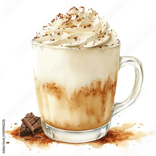 White Hot Chocolate, watercolor vector, isolated on a white background.