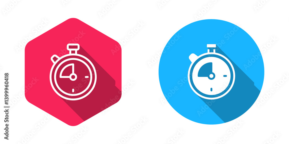 Filled and outline Stopwatch icon isolated with long shadow background. Time timer sign. Chronometer sign. Vector Filled and outline Stopwatch icon isolated with long shadow background. Time timer sign. Chronometer sign. Vector