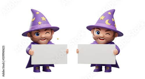 Charming Wizard Holding Sign: Perfect for Magical Promotions
