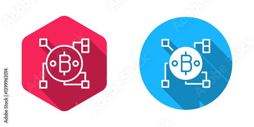 Filled and outline Blockchain technology Bitcoin icon isolated with long shadow background. Abstract geometric block chain network technology business. Vector