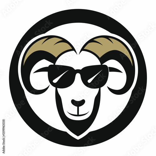Ram Mascot Logo with Sunglasses in Circle Bold and Stylish Animal Emblem Vector