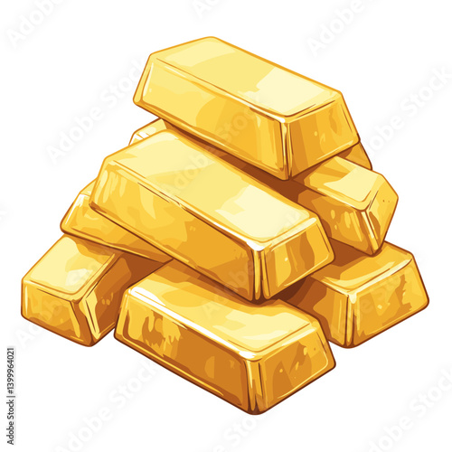 A pile of gold ingot bars golden investment metal isolated on a white background