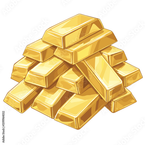 A pile of gold ingot bars golden investment metal isolated on a white background