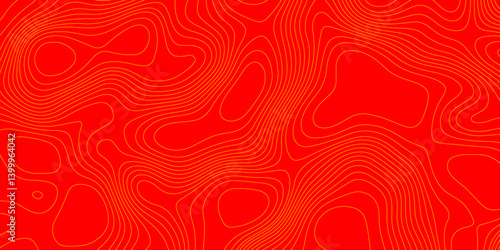 Background of the topography map abstract origami pattern cartography map with yellow lines, creating wavy textured red background with swirls pattern paper curved mountain reliefs background.