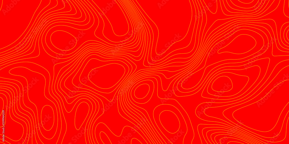 Background of the topography map abstract origami pattern cartography map with yellow lines, creating wavy textured red background with swirls pattern paper curved mountain reliefs background.
