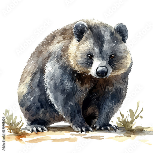 Western Bettong, vector watercolor illustration, isolated on a white background.