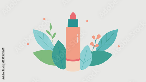 Lip Balm and Nature A natural setting with the lip balm tube surrounded by soft leaves and flowers representing natural hydration.