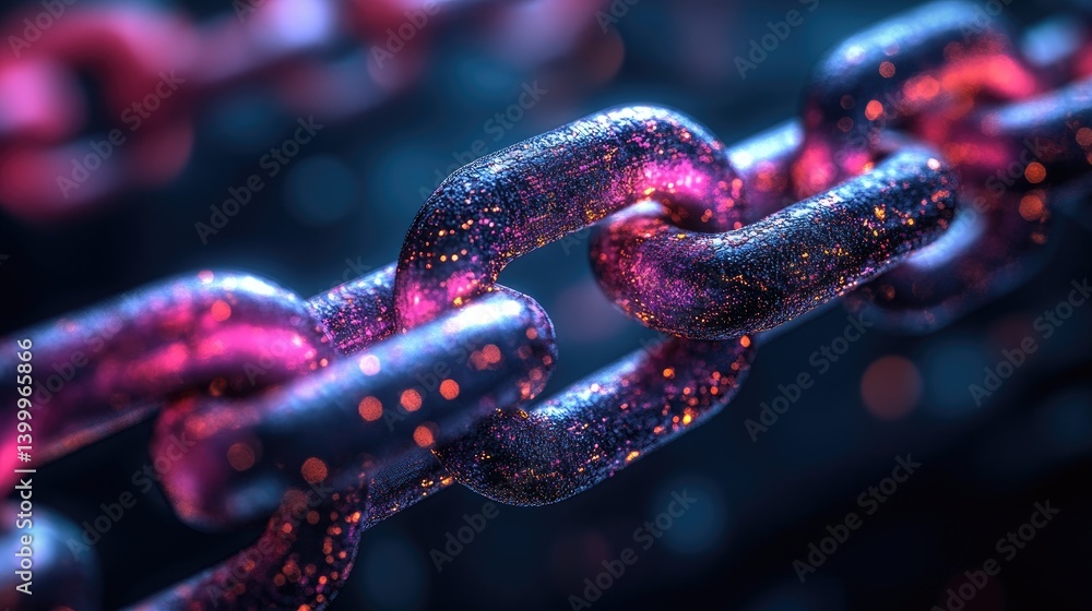 Glow Chain Links. Abstract Interconnectedness Concept. Symbol For Technology, Blockchain. Glow Chain Links. Abstract Interconnectedness Concept. Symbol For Technology, Blockchain.