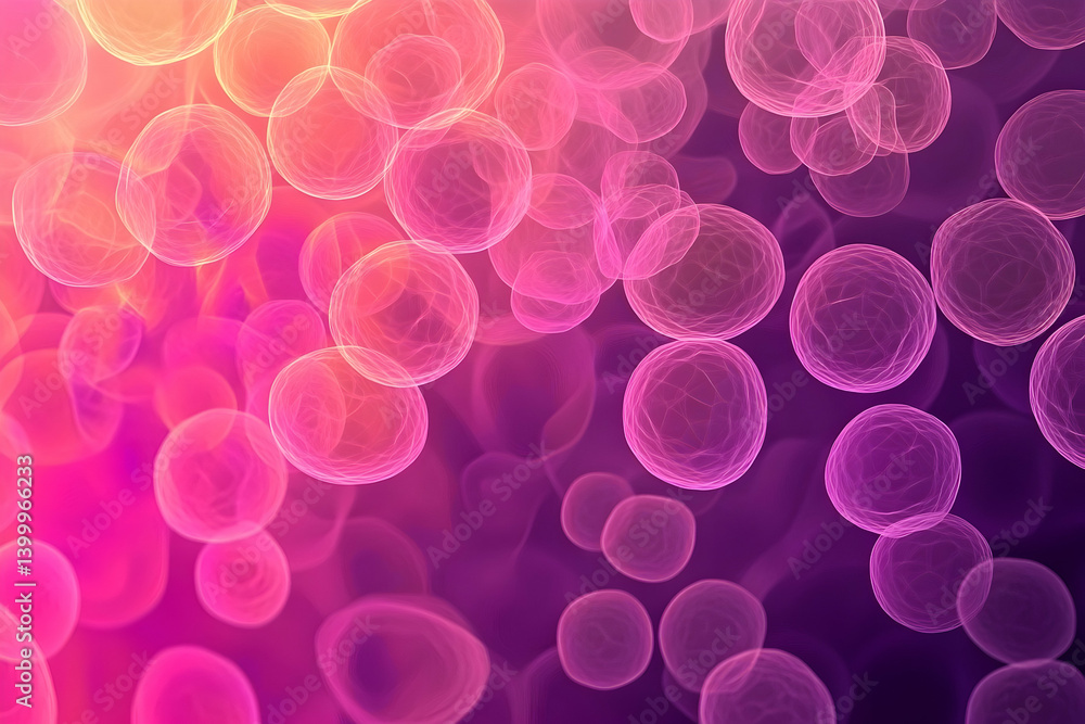 Abstract representation of microscopic cells in vibrant shades of pink and purple. Abstract representation of microscopic cells in vibrant shades of pink and purple.